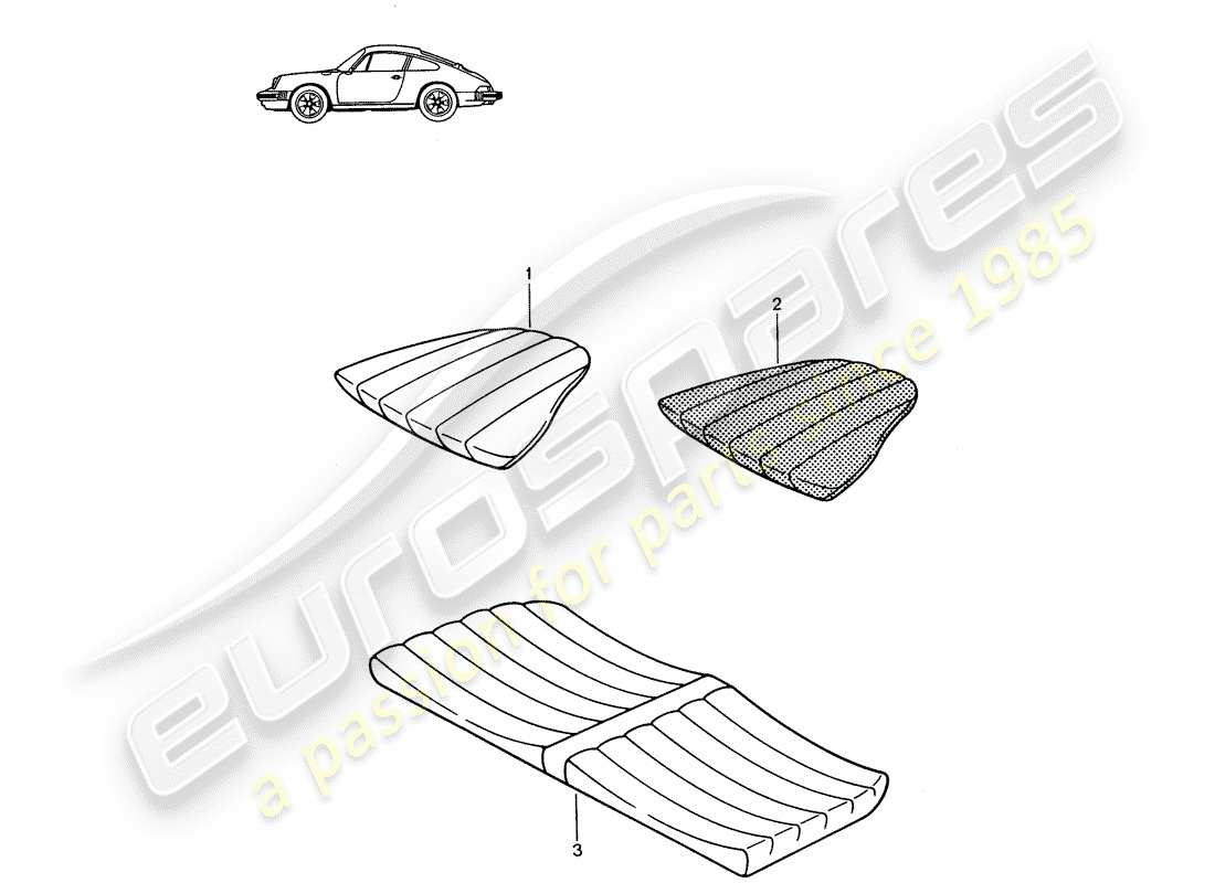 porsche seat 944/968/911/928 (1993) back seat cushion - - - d - mj 1987>> - mj 1989 parts diagram