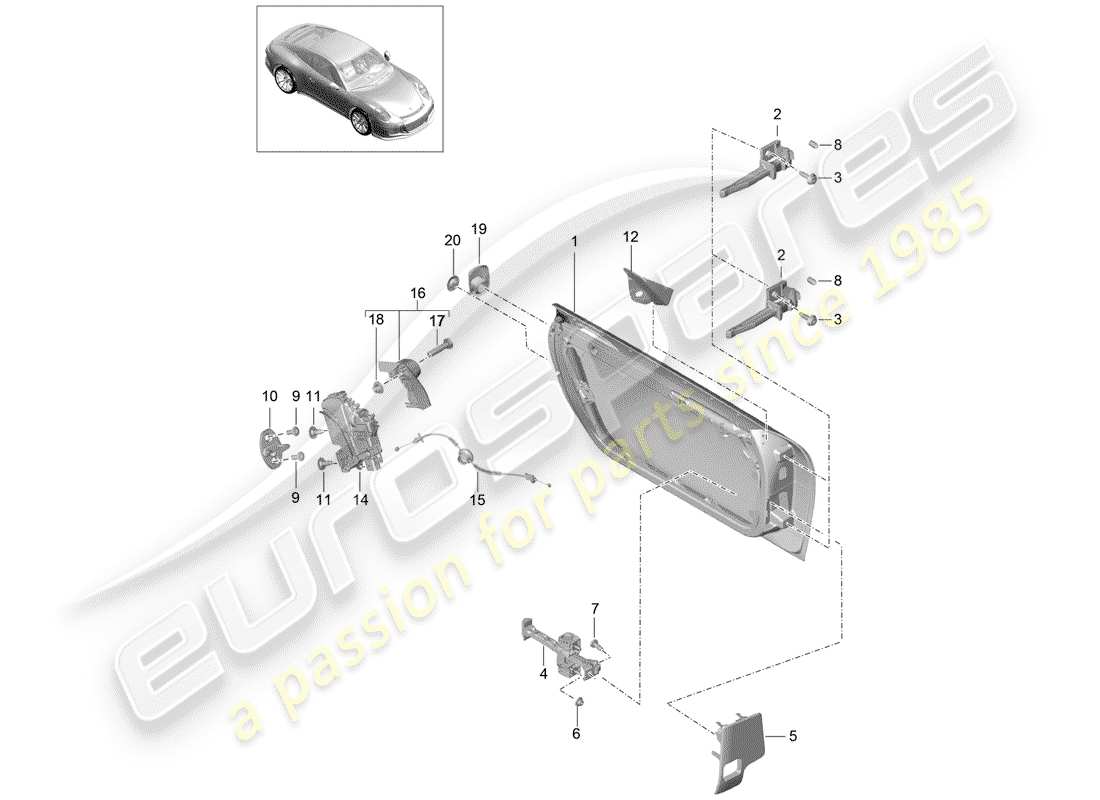 porsche 991r/gt3/rs (2019) door shell part diagram