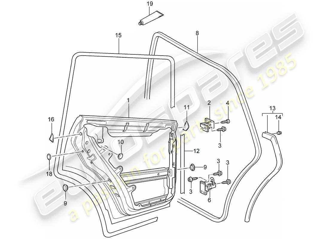 porsche cayenne (2003) door shell part diagram