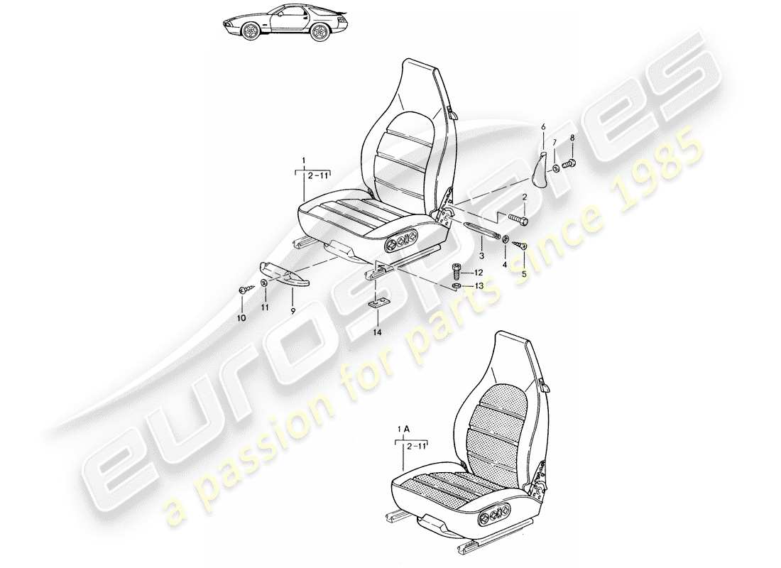 porsche seat 944/968/911/928 (1993) seat - complete - d - mj 1987>> parts diagram