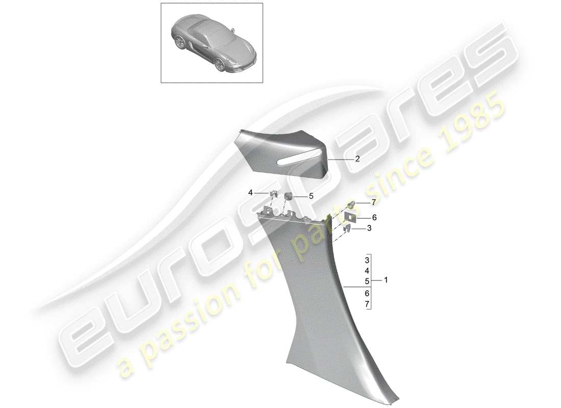 porsche boxster 981 (2013) quarter trim panel parts diagram