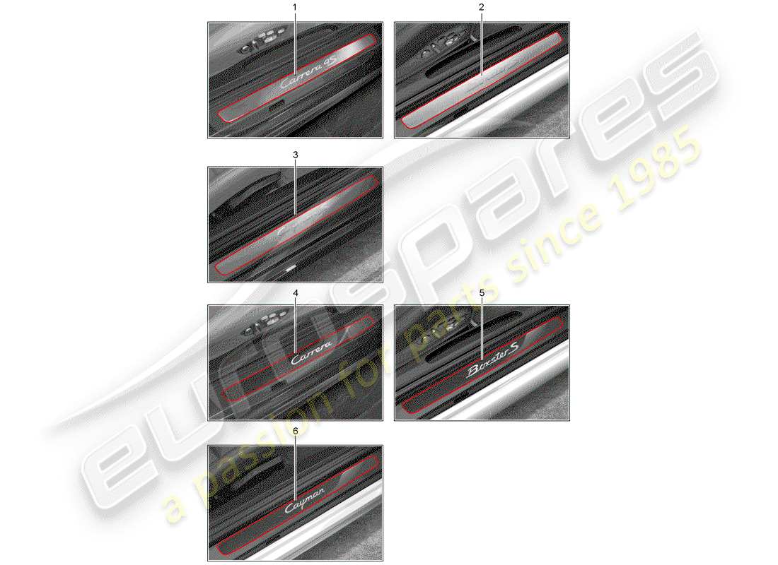 porsche tequipment 98x/99x (2016) scuff plate - sill panel part diagram