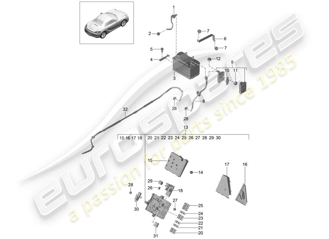 porsche boxster 981 (2013) battery parts diagram