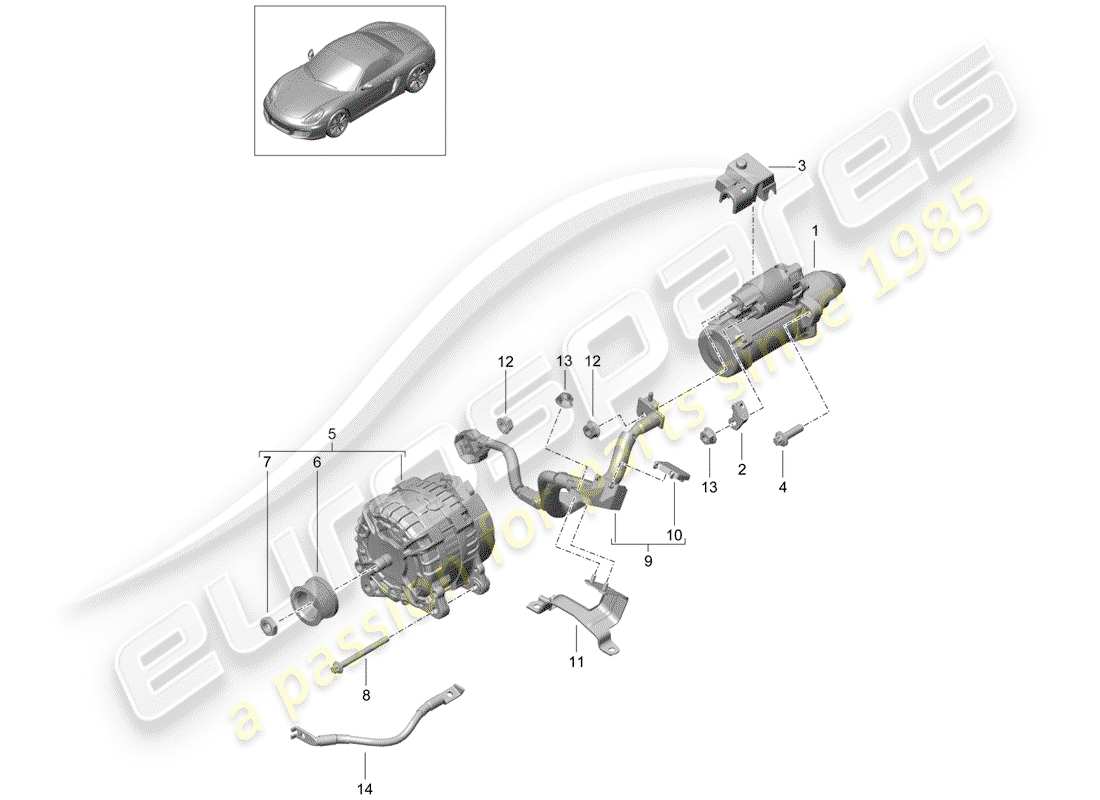 porsche boxster 981 (2012) starter part diagram