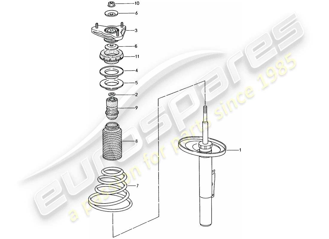 porsche boxster 986 (1997) suspension - shock absorber parts diagram