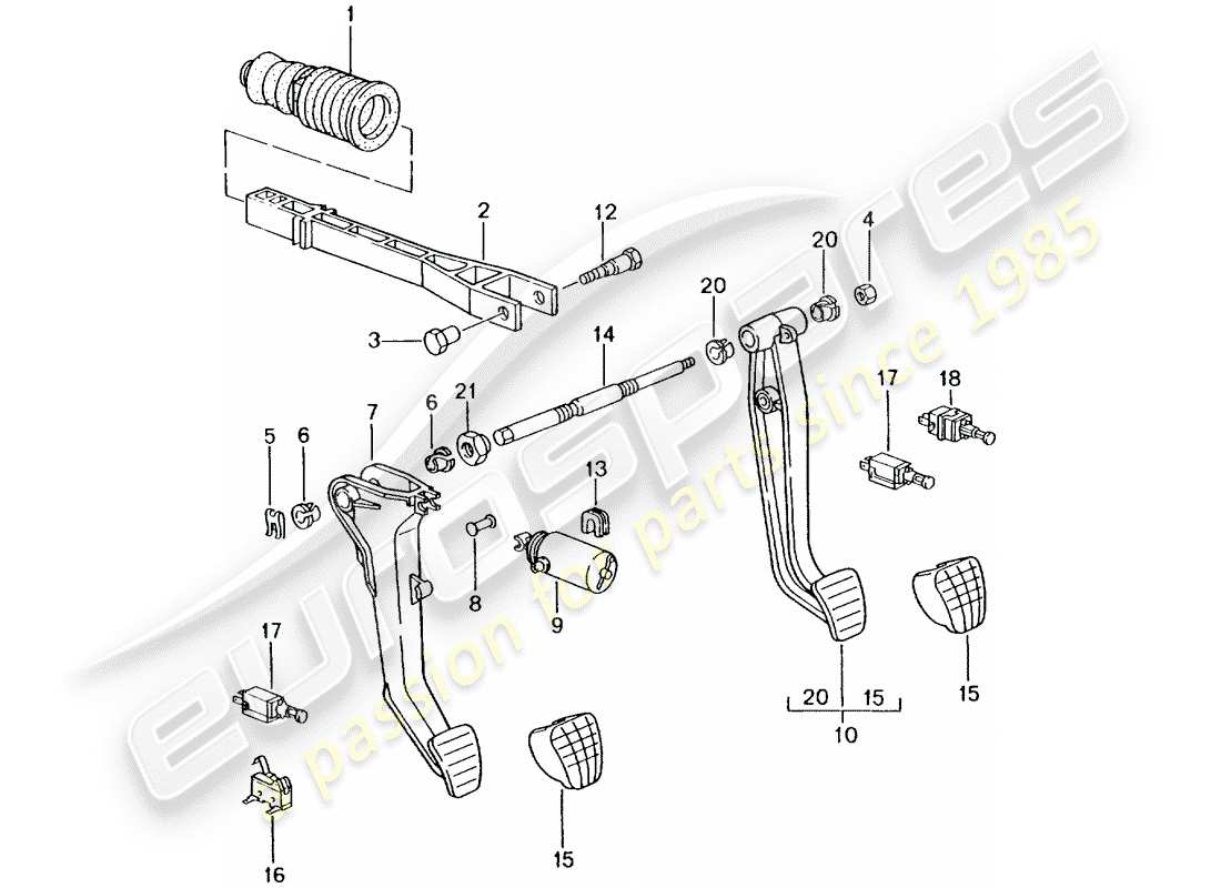 porsche 996 t/gt2 (2005) pedals parts diagram