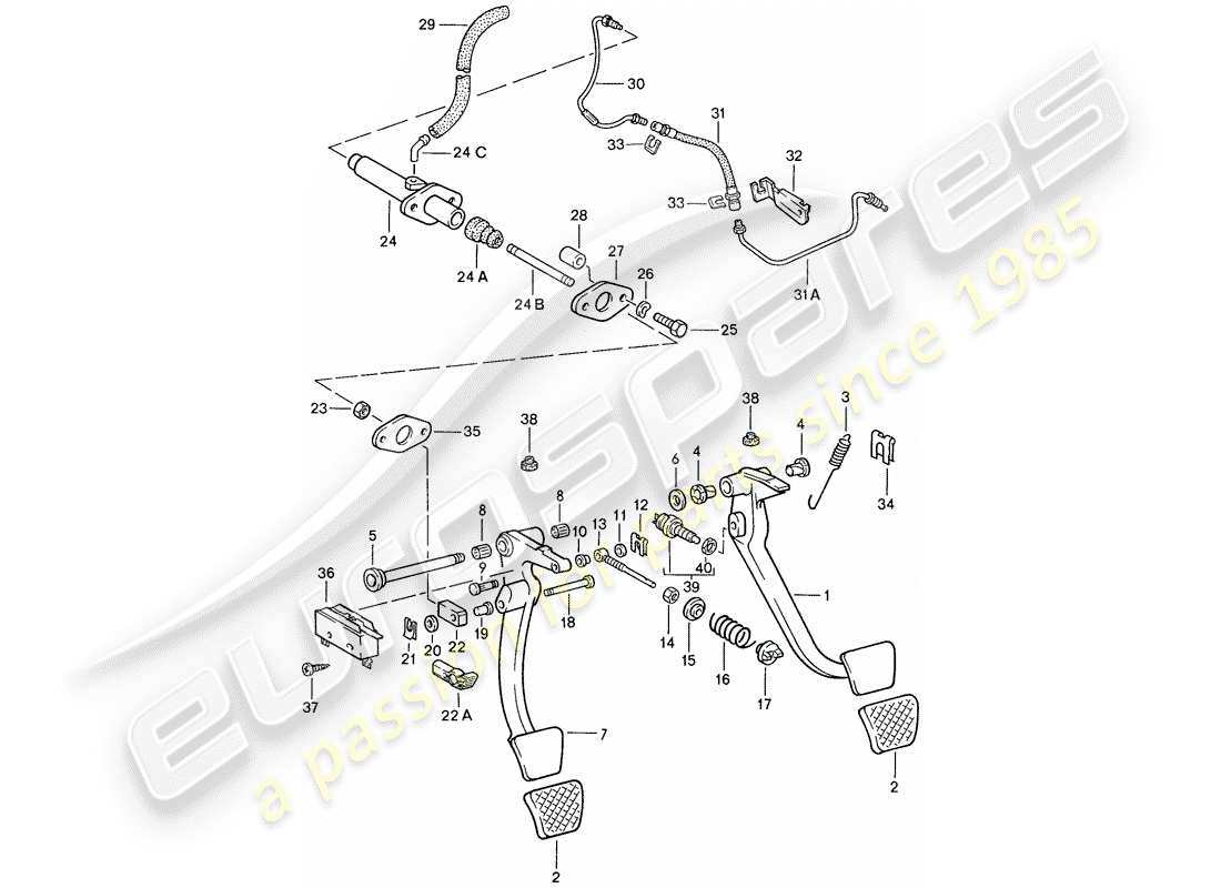 porsche 928 (1988) pedals parts diagram