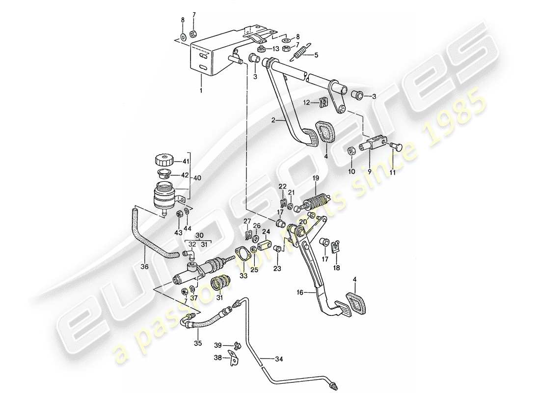 porsche 944 (1989) brake - clutch - pedals part diagram