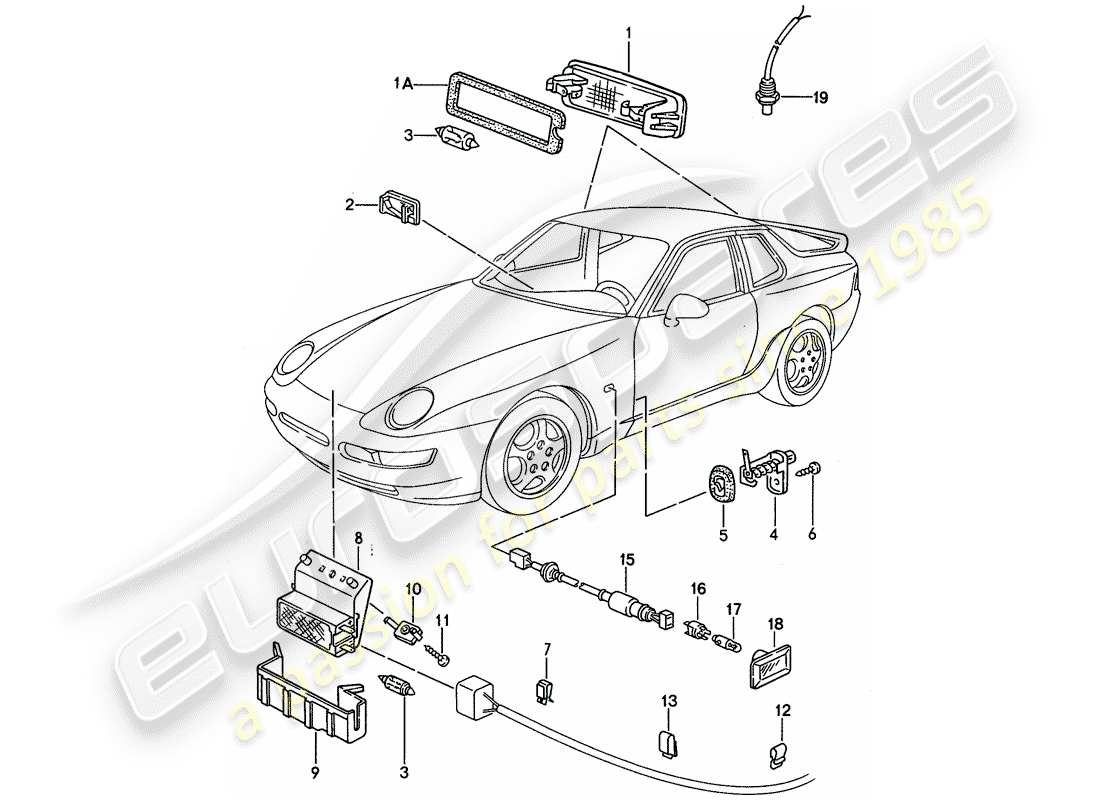 porsche 968 (1994) interior light - turn signal repeater part diagram