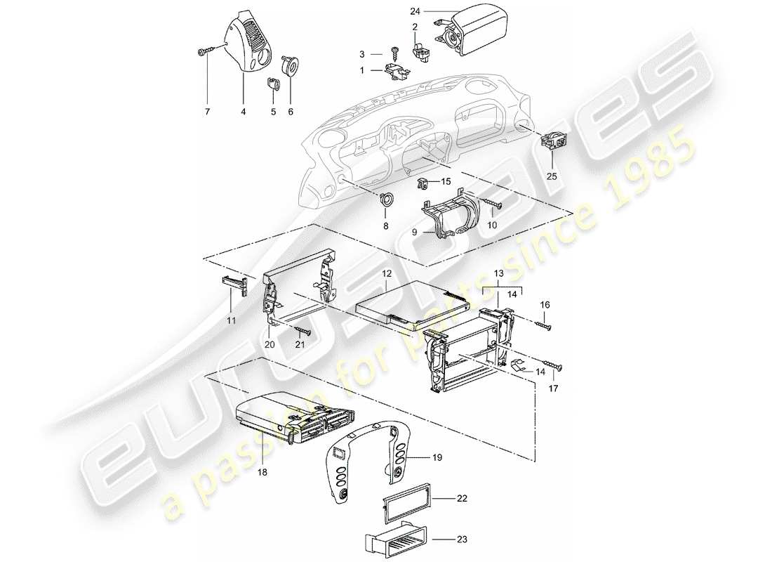 porsche 996 gt3 (2001) accessories - dash panel trim part diagram