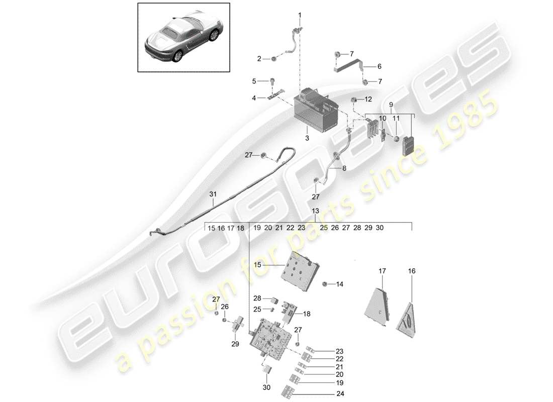 porsche 718 boxster (2019) battery part diagram