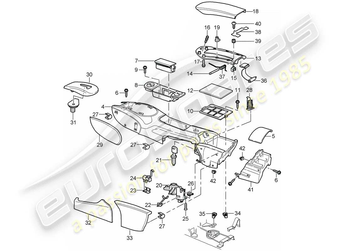 porsche 996 (2000) center console part diagram