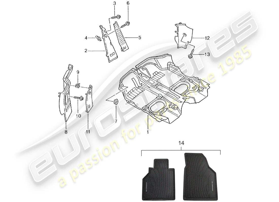 porsche 996 gt3 (2004) floor cover - trims part diagram