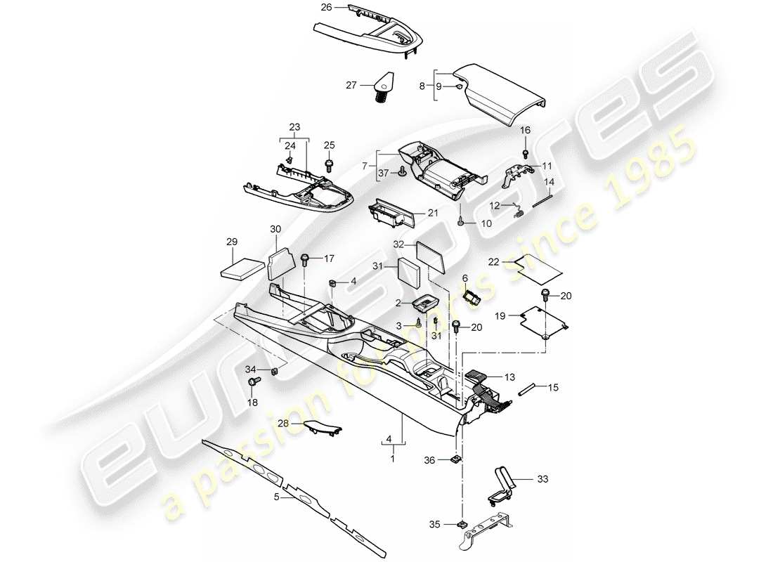 porsche cayman 987 (2006) center console part diagram