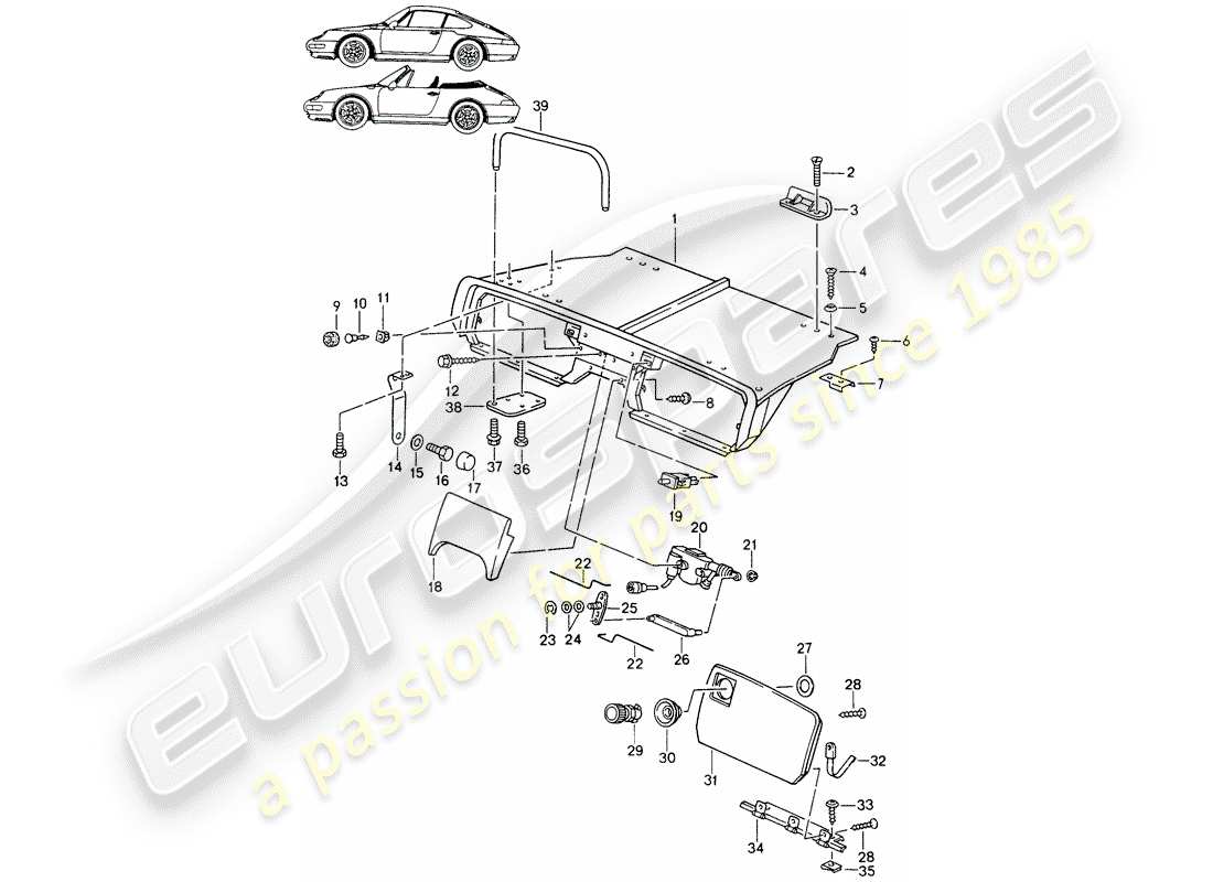 porsche seat 944/968/911/928 (1993) rear luggage dump - - d - mj 1994>> - mj 1998 parts diagram