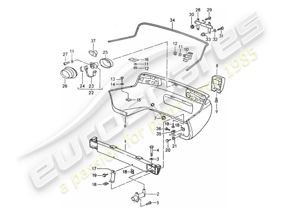 porsche 968 (1994) rear skirt - bumper part diagram