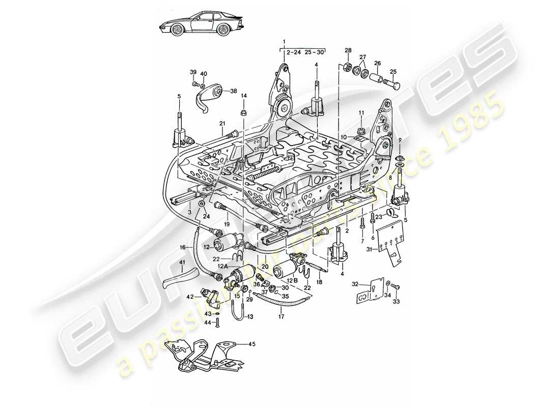 porsche seat 944/968/911/928 (1995) frame for seat - manually - electric - d >> - mj 1988 parts diagram