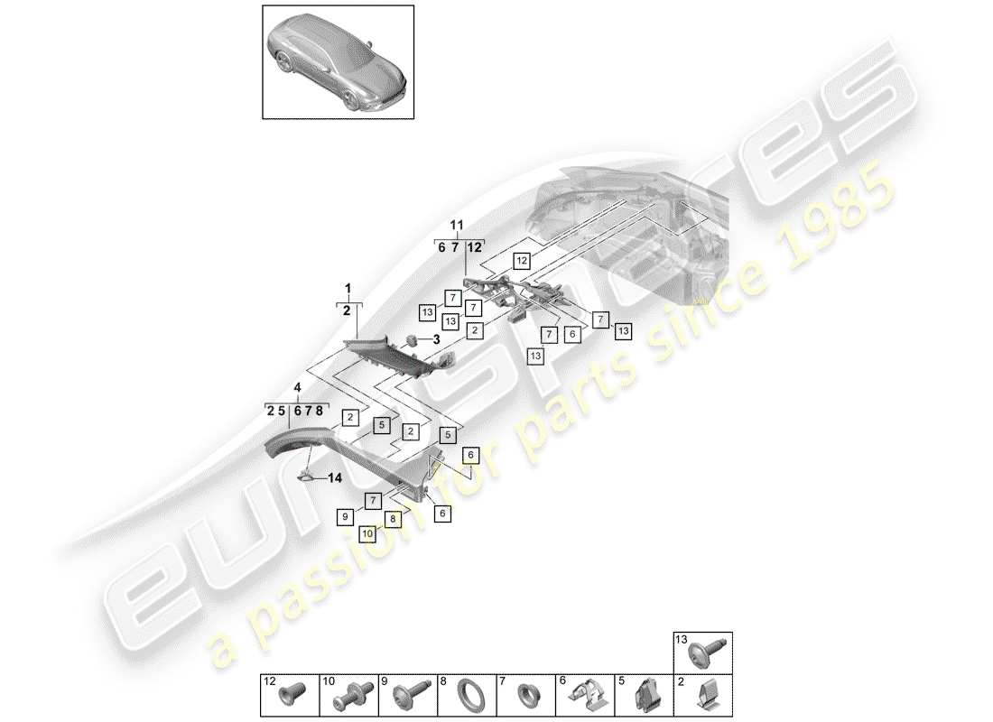 porsche panamera 971 (2019) trims parts diagram