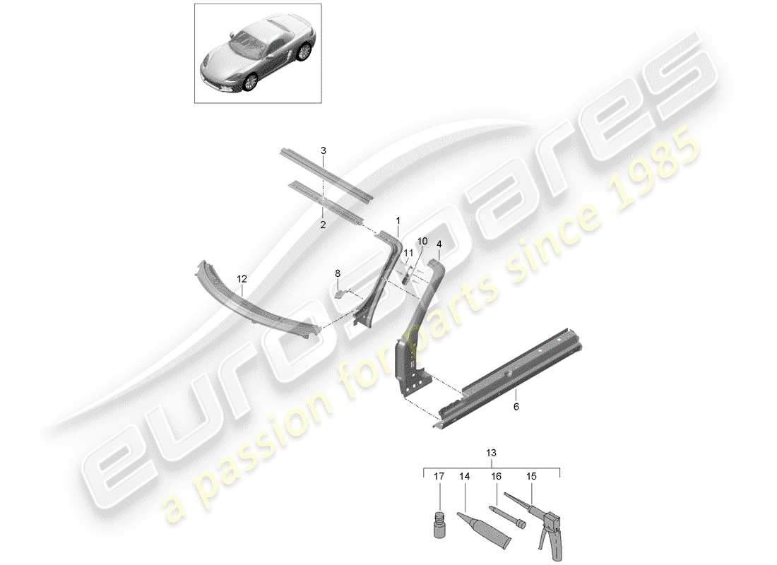 porsche 718 boxster (2020) cowl part diagram