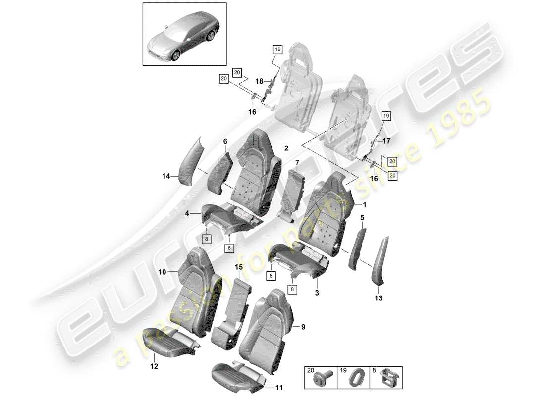 porsche panamera 971 (2019) seat part diagram