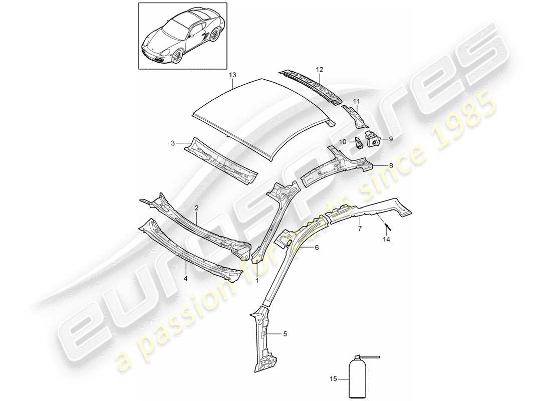 porsche cayman 987 (2010) roof parts diagram