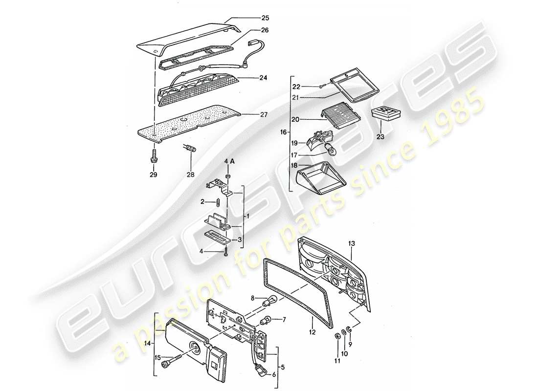 porsche 944 (1989) license plate light - rear light - additional brake light part diagram