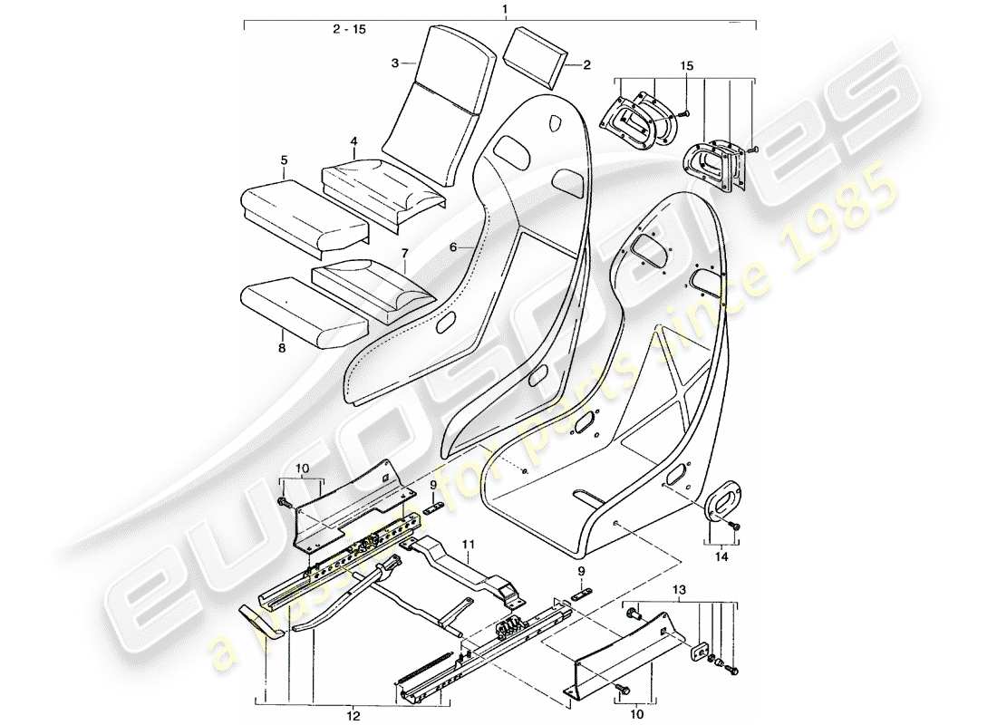 porsche 996 gt3 (2005) seat - cover - perlon velour part diagram