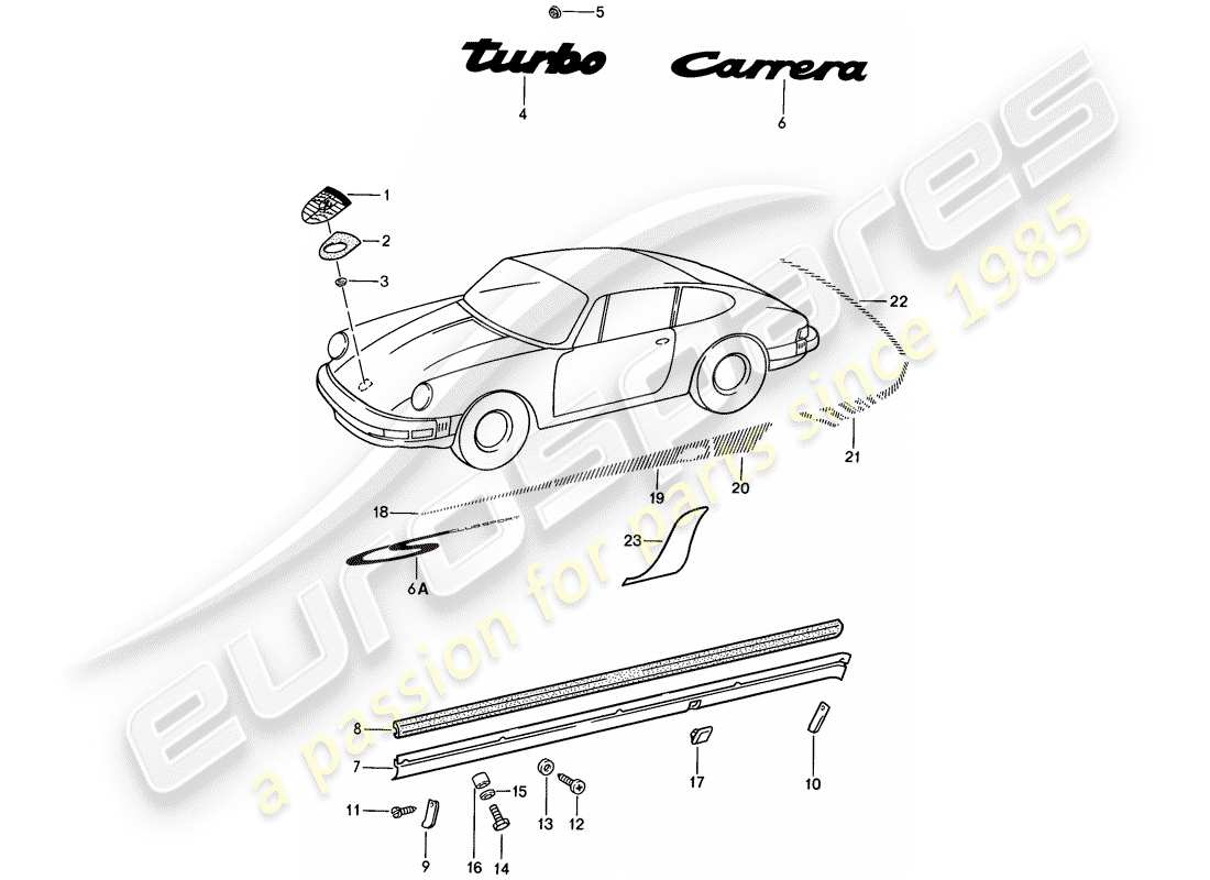 porsche 911 (1987) decorative fittings parts diagram