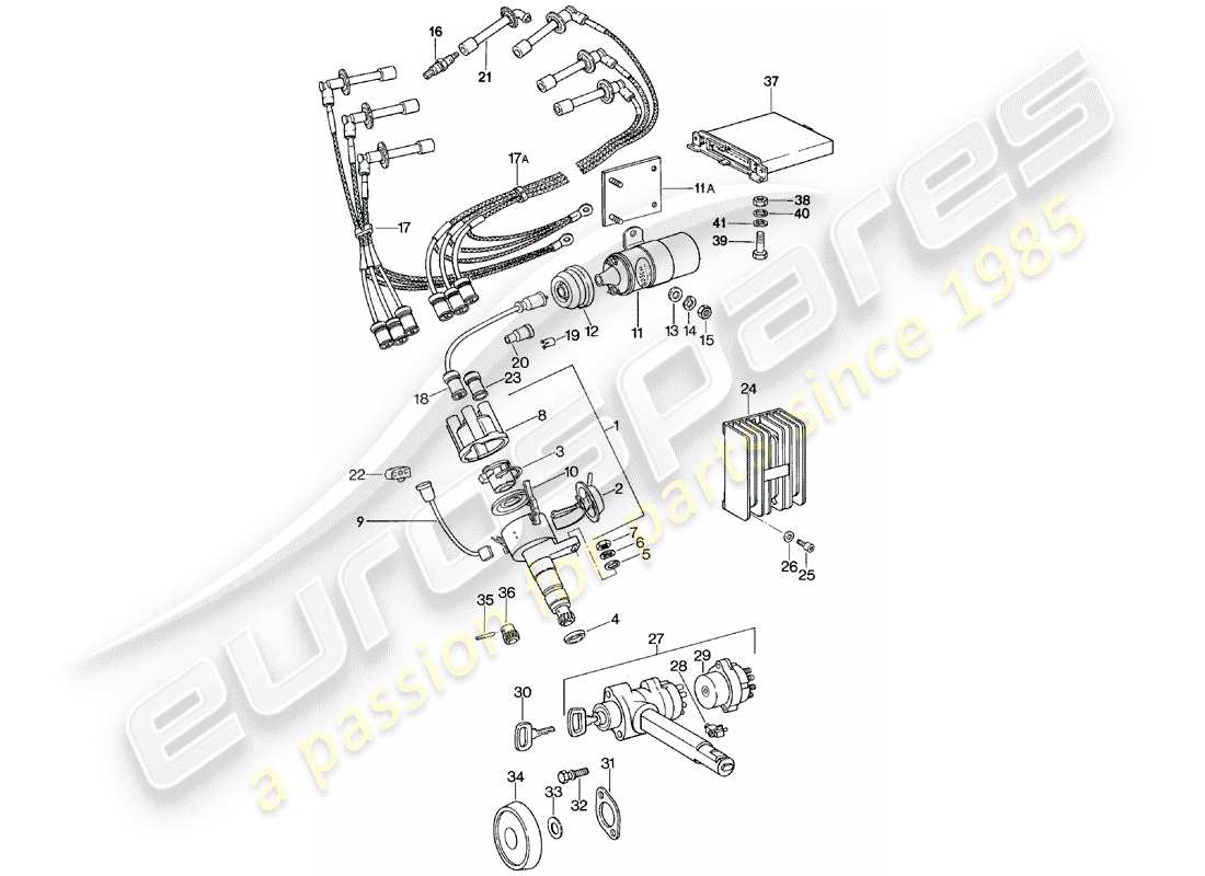 porsche 1983 (911) engine electrics - steering lock parts diagram