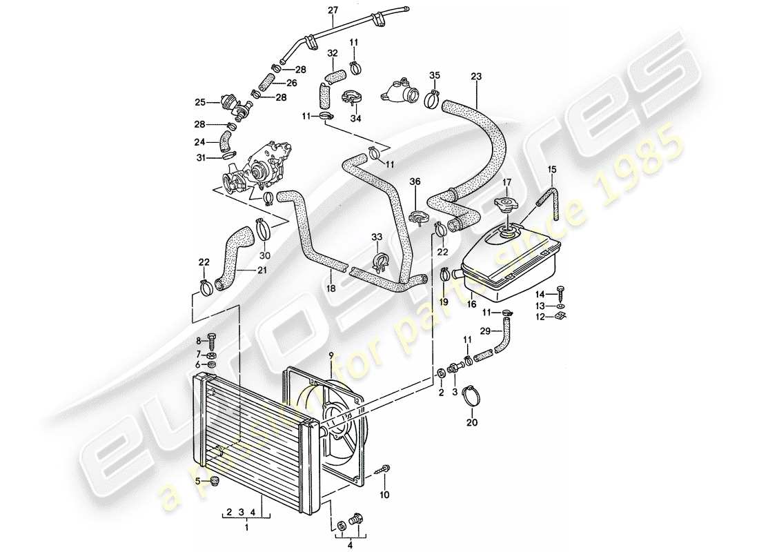 porsche 968 (1994) water cooling parts diagram