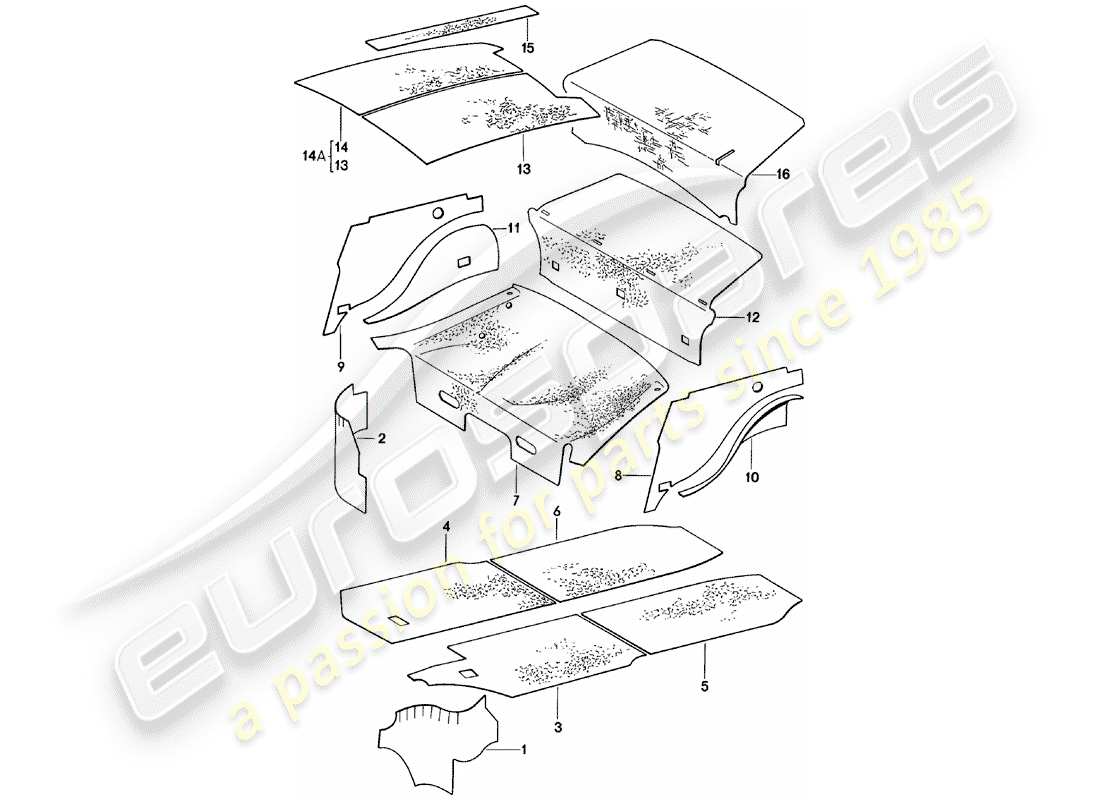 porsche 911 (1983) body shell - sound absorbers parts diagram