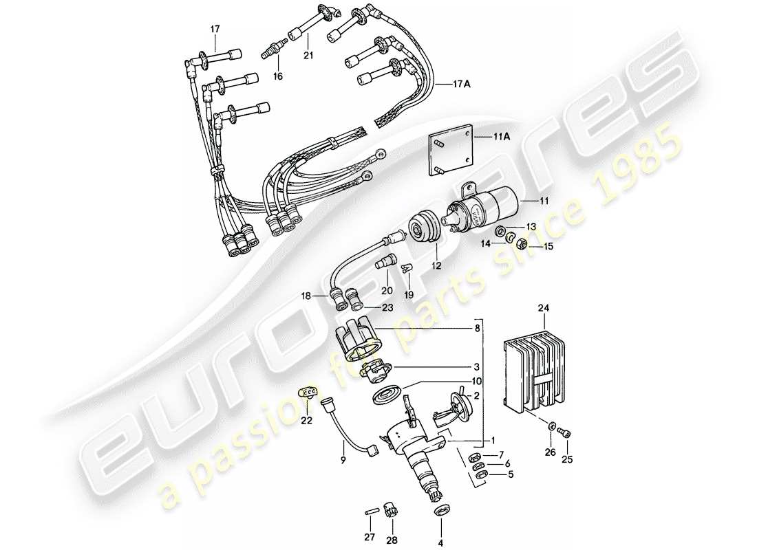 porsche 911 (1985) engine electrics 1 part diagram