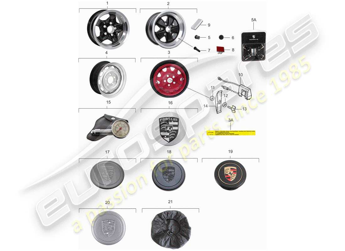 porsche 911 (1983) wheels parts diagram