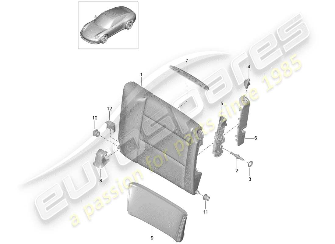 porsche 991 (2013) emergency seat backrest part diagram