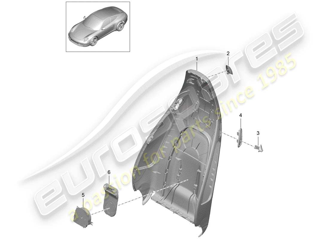 porsche 991 (2013) backrest shell part diagram