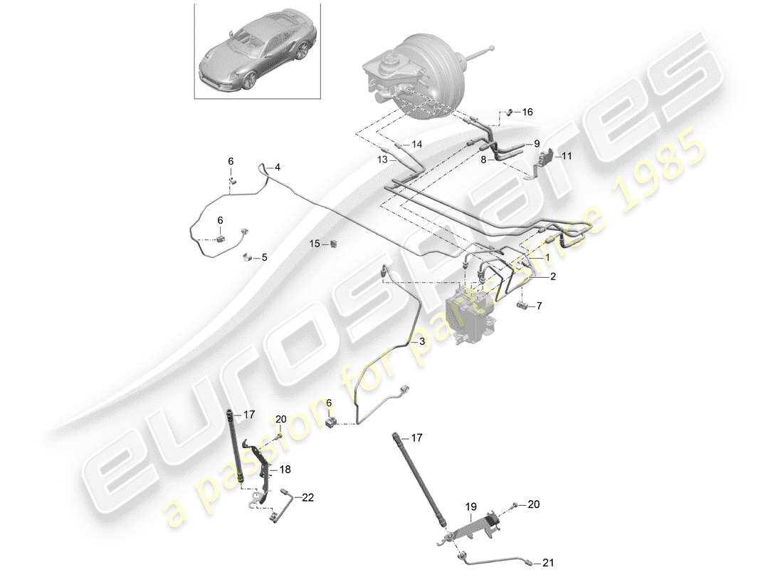 porsche 991 t/gt2rs brake line part diagram