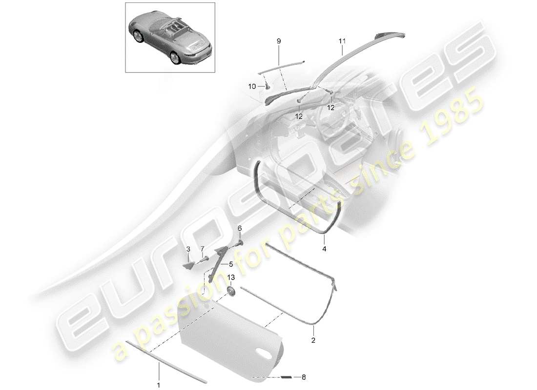 porsche 991 (2013) door seal parts diagram