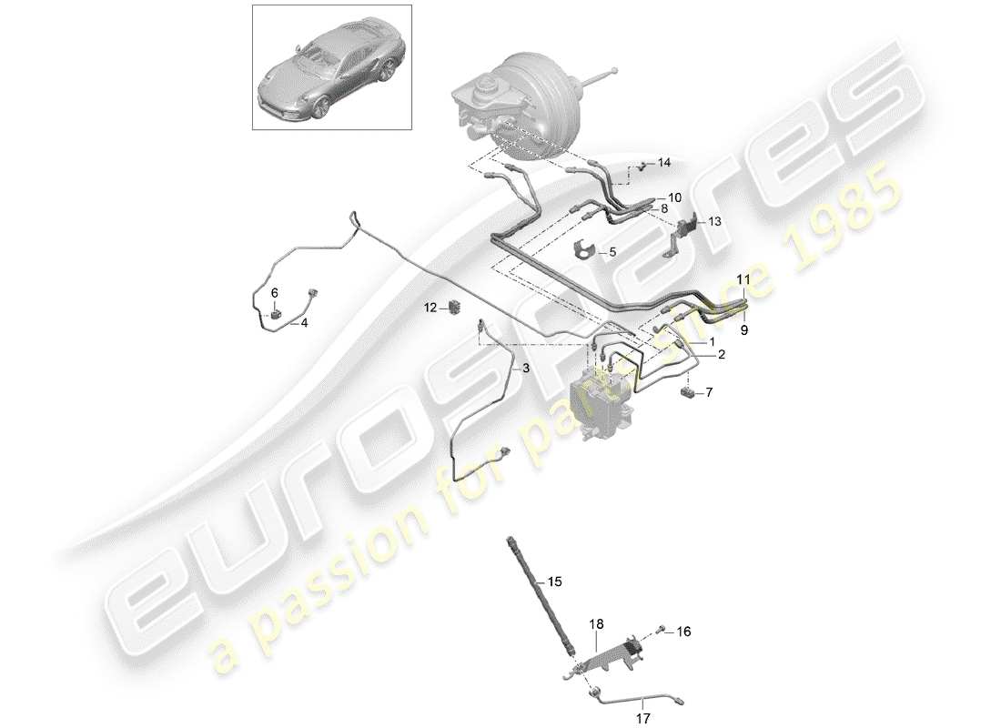 porsche 991 t/gt2rs brake line part diagram