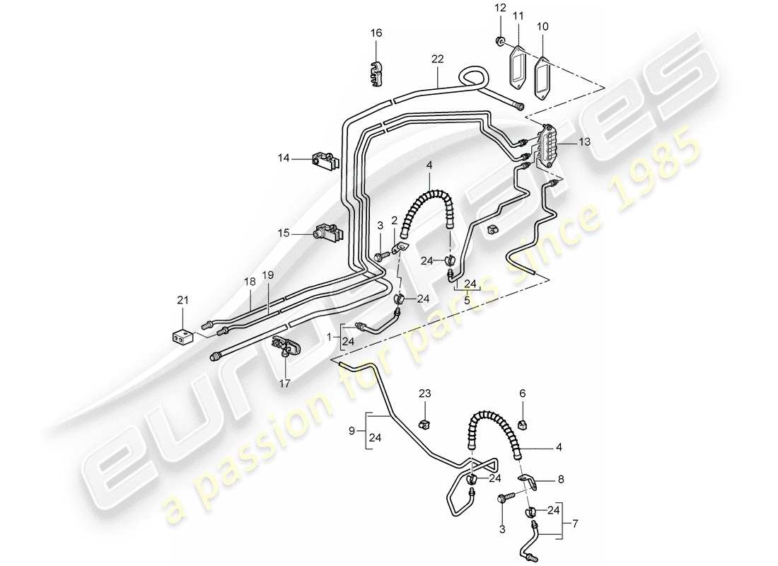 porsche cayman 987 (2007) brake line parts diagram