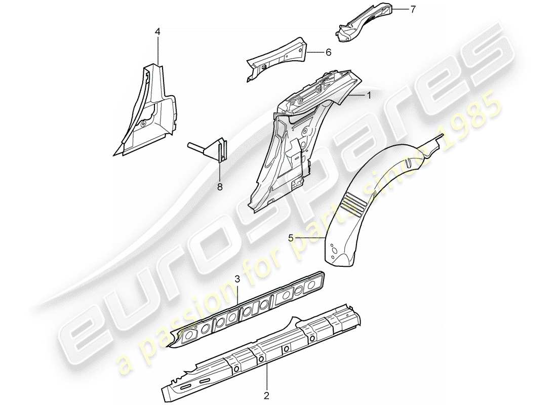 porsche 997 t/gt2 (2009) side panel parts diagram