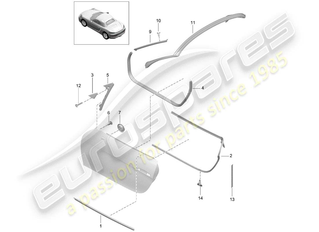 porsche 718 boxster (2020) door seal part diagram