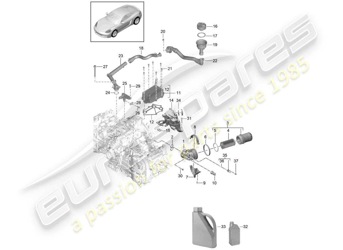 porsche 718 cayman (2019) engine (oil press./lubrica.) parts diagram