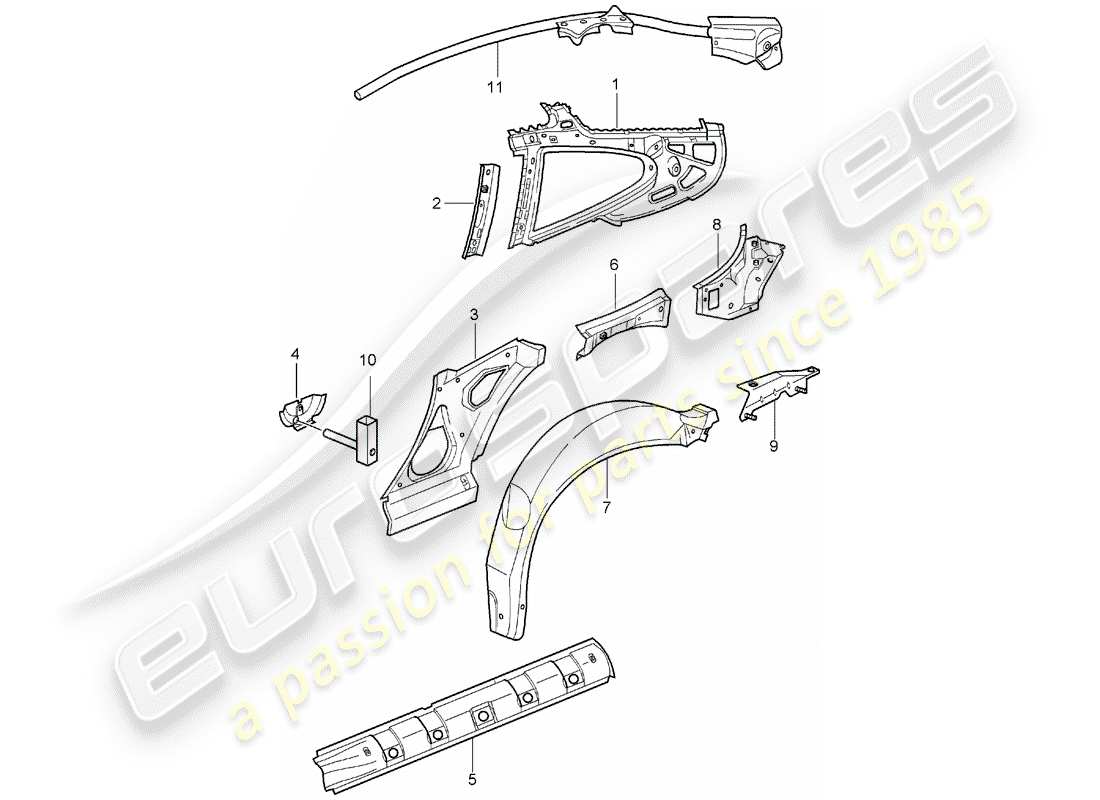 porsche 996 gt3 (2001) side panel part diagram