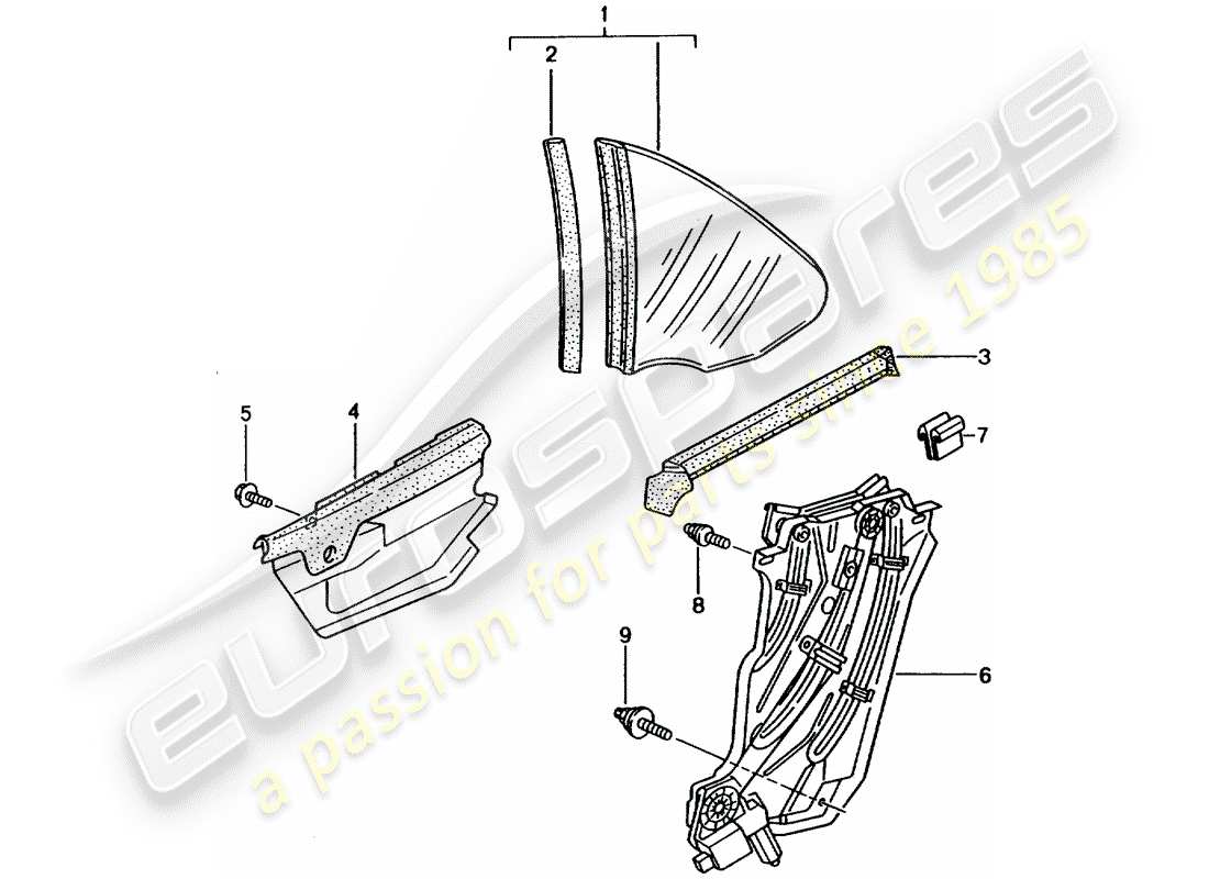 porsche 996 (2004) side window parts diagram