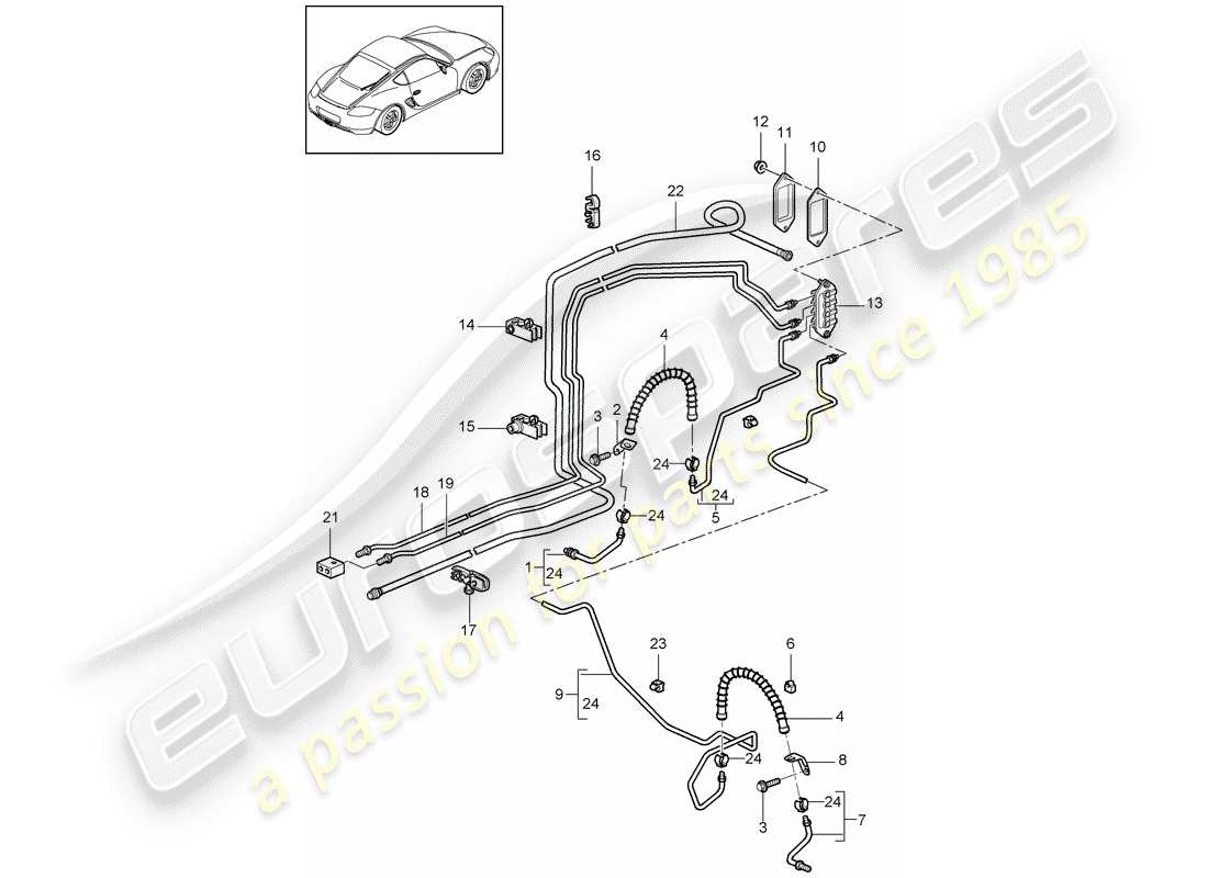 porsche cayman 987 (2010) brake line parts diagram