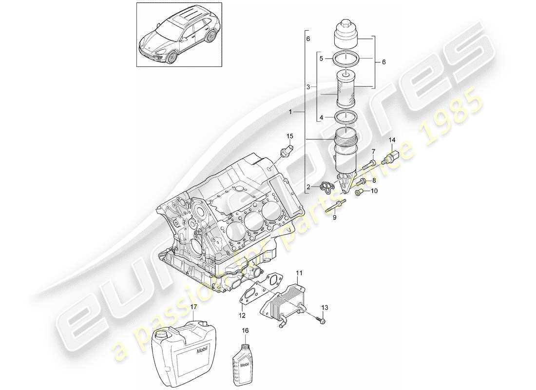 porsche cayenne e2 (2018) oil filter part diagram