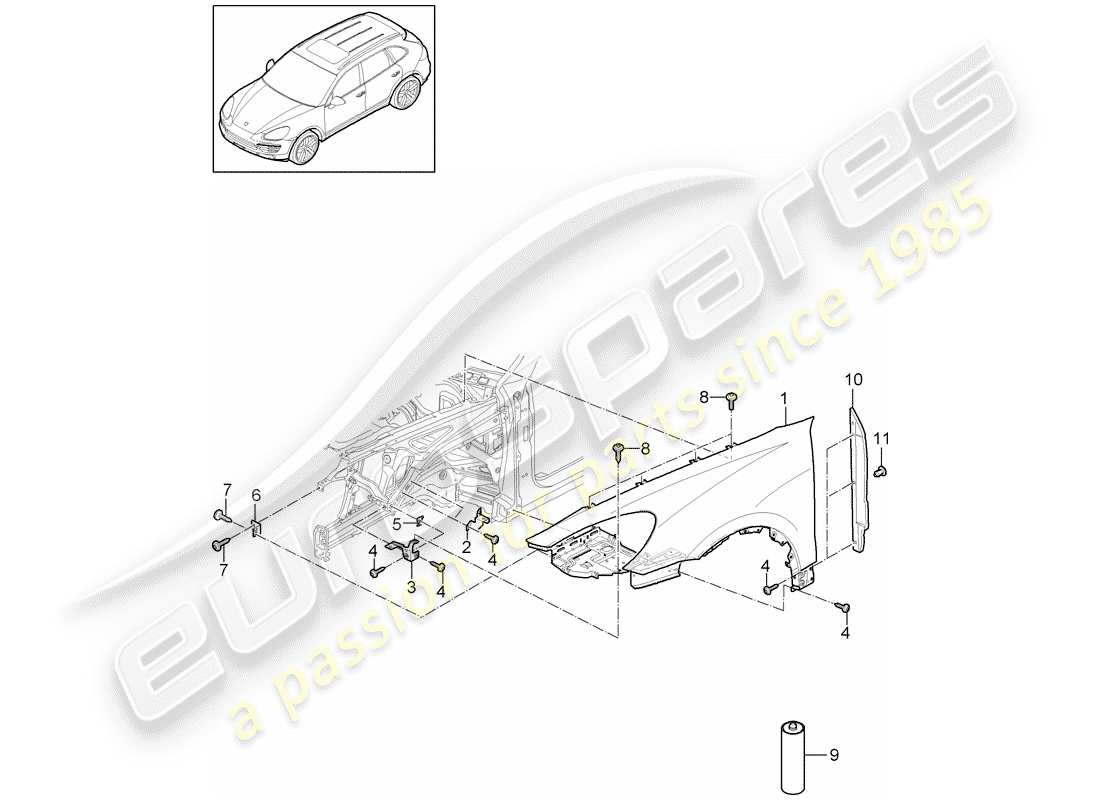 porsche cayenne e2 (2018) fender part diagram