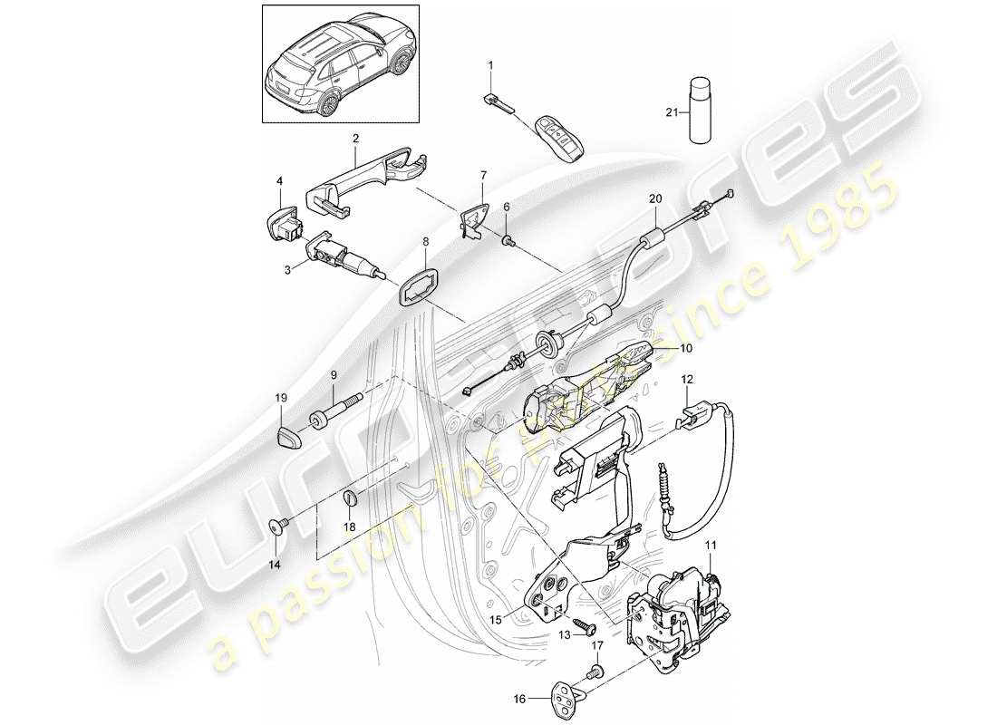 porsche cayenne e2 (2018) door handle part diagram