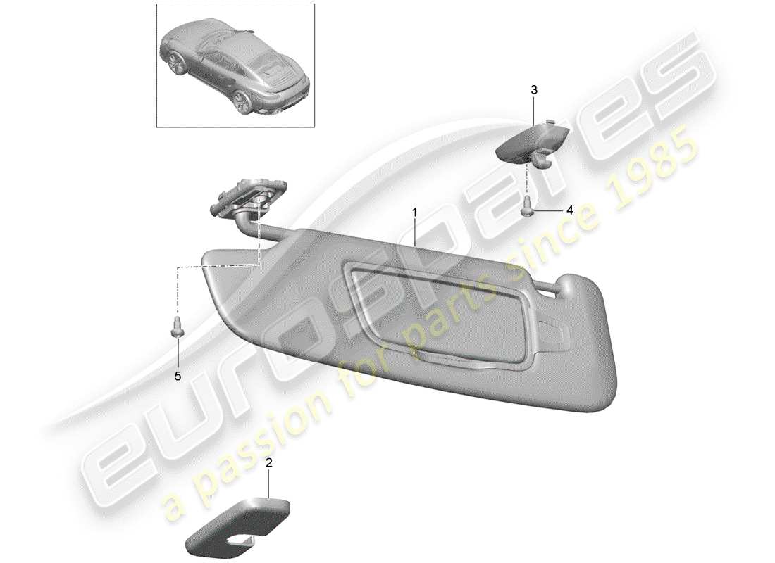 porsche 991 turbo (2014) sun vizors parts diagram