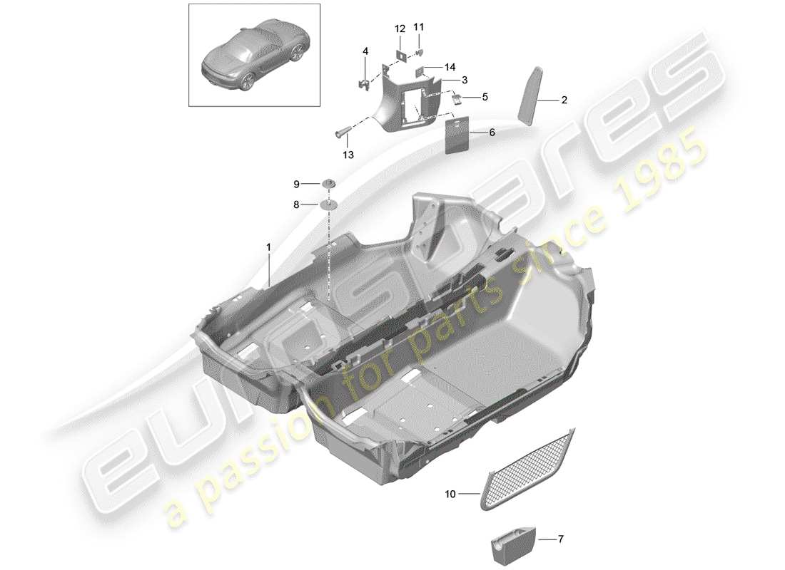 porsche boxster 981 (2013) floor cover parts diagram